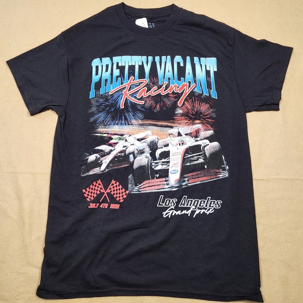 Pretty Vacant Racing T Shirt Mens Medium Black LA Grand Prix Graphic NWT